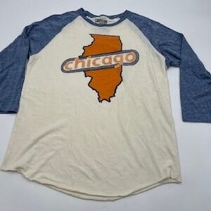 Leisure Lounge Mens Chicago Illinois Raglan Baseball Tee Blue Cream Medium